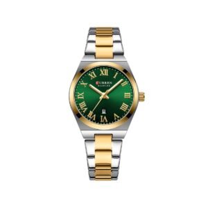 CURREN 9095 Elegant Stainless Steel Classic Quartz ladies Watch- Silver Gold & Green