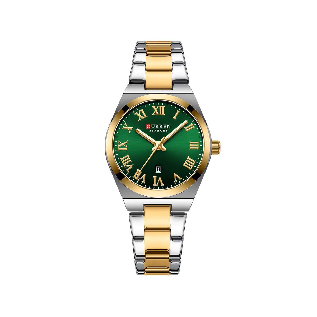 CURREN 9095 Elegant Stainless Steel Classic Quartz ladies Watch- Silver Gold & Green CURREN 9095 Elegant Stainless Steel Classic Quartz ladies Watch- Silver Gold & Green