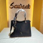 BLETILLA Elegant Black Ladies Handbag with Decorative Scarf