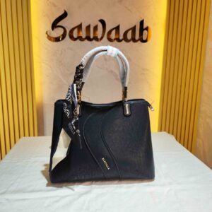 BLETILLA Elegant Black Ladies Handbag with Decorative Scarf