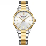 CURREN 9090 Stainless Steel Analog Couple Watch-Silver Gold & White