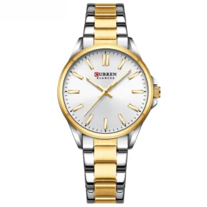 CURREN 9090 Stainless Steel Analog Couple Watch-Silver Gold & White
