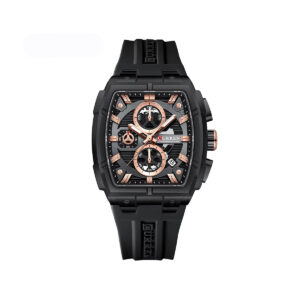 Curren 8488 Luxury Chronograph Silicone Straps Men’s Watch- Black Rose Gold