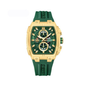 Curren 8488 Luxury Chronograph Silicone Straps Men’s Watch- Green & Gold