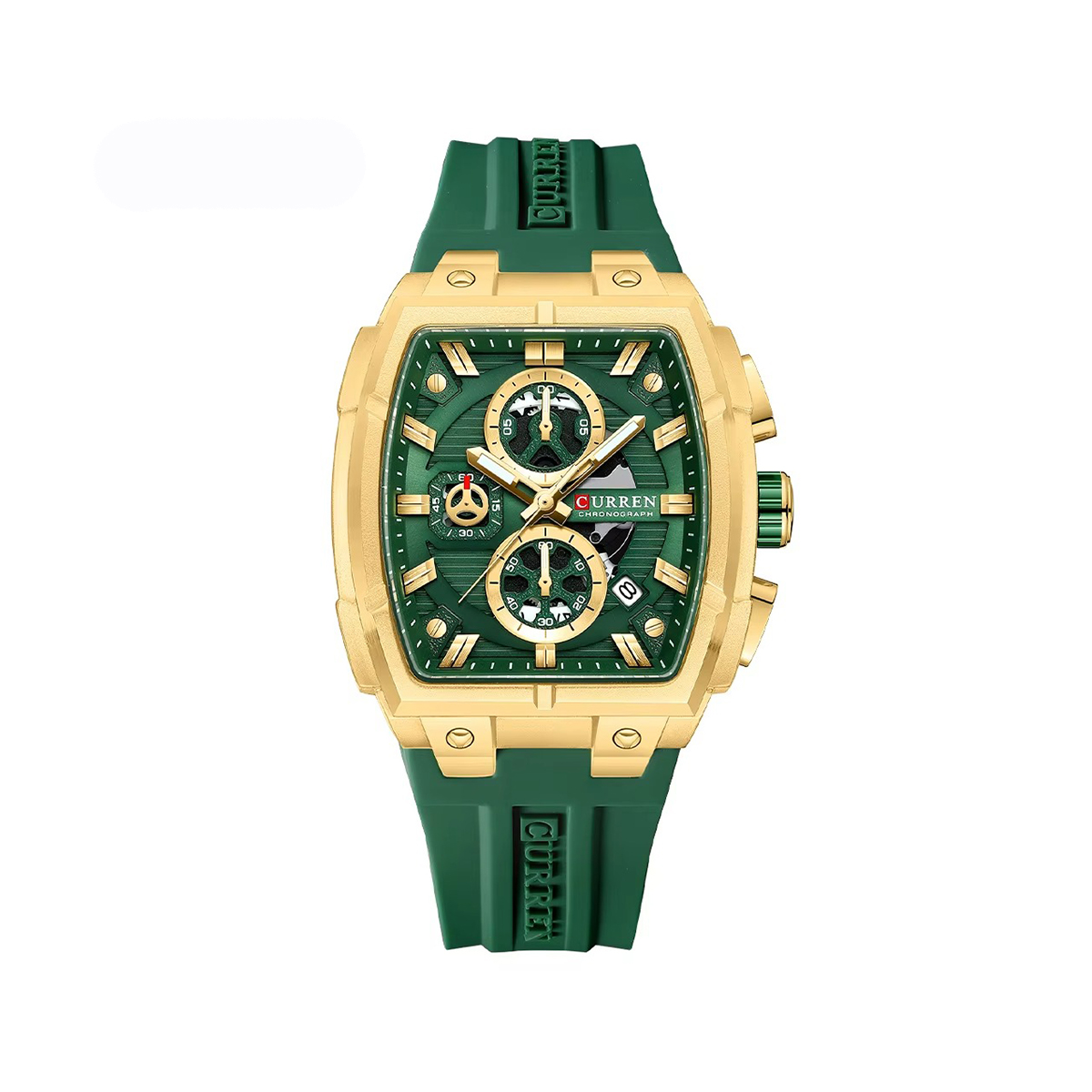 Curren 8488 Luxury Chronograph Silicone Straps Men’s Watch- Green & Gold Curren 8488 Luxury Chronograph Silicone Straps Men’s Watch- Green & Gold