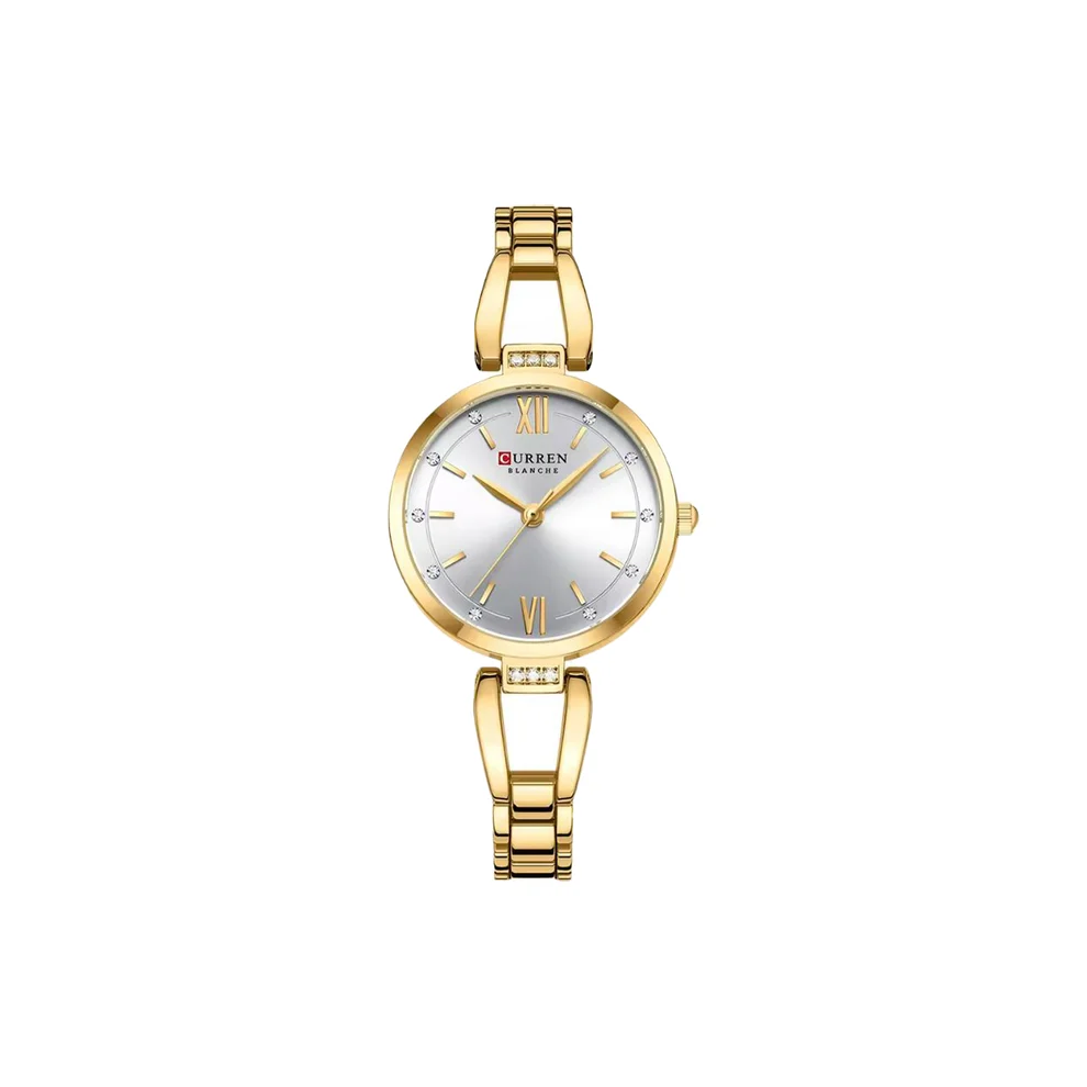 Curren 9092 Golden White— Rhinestone Accent Women’s Stainless Steel Bracelet Watch Curren 9092 Golden White— Rhinestone Accent Women’s Stainless Steel Bracelet Watch