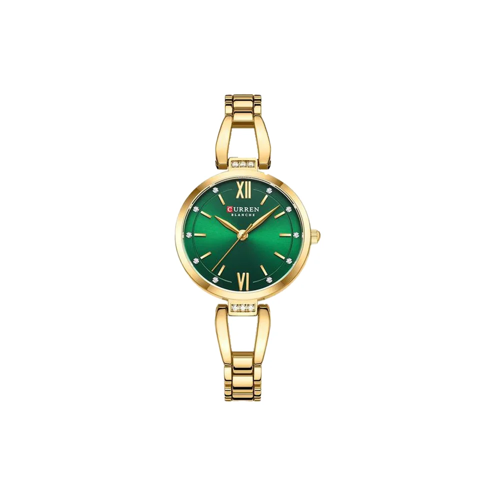 Curren 9092 Golden green— Rhinestone Accent Women’s Stainless Steel Bracelet Watch Curren 9092 Golden green— Rhinestone Accent Women’s Stainless Steel Bracelet Watch