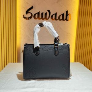 FANSIMAN Elegant Black Floral Handbag with Scarf and Butterfly Detail