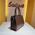 MISS SUSAN Dark Brown Elegant Top-Handle Handbag with Circular Clasp