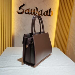 MISS SUSAN Dark Brown Elegant Top-Handle Handbag with Circular Clasp
