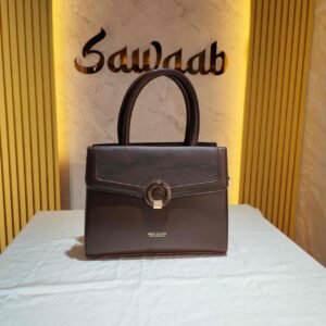 MISS SUSAN Dark Brown Elegant Top-Handle Handbag with Circular Clasp