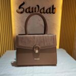 MISS SUSAN Elegant Brown Top-Handle Handbag with Circular Clasp