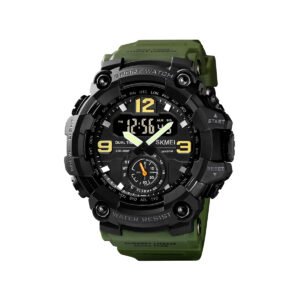 SKMEI 1637 Tactical Rugged Dual-Time Waterproof Military Watch for Men’s- Black & Green