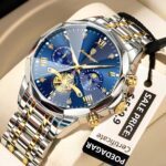 POEDAGAR 938 Elegant Stainless Steel Chronograph Men’s Watch-Silver Blue