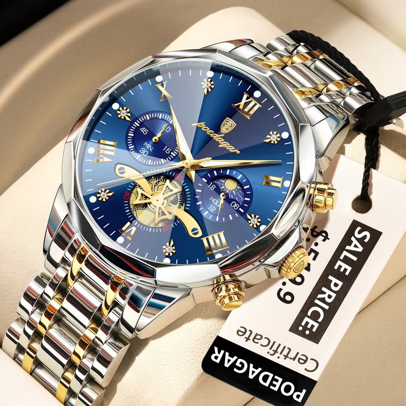 POEDAGAR-938-Elegant-Stainless-Steel-Chronograph-Mens-Watch-Silver-Blue POEDAGAR 938 Elegant Stainless Steel Chronograph Men’s Watch-Silver Blue