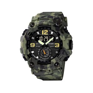 SKMEI 1637 Tactical Rugged Dual-Time 5ATM Waterproof Extreme Durable Military Watch for Men’s – Green Camo