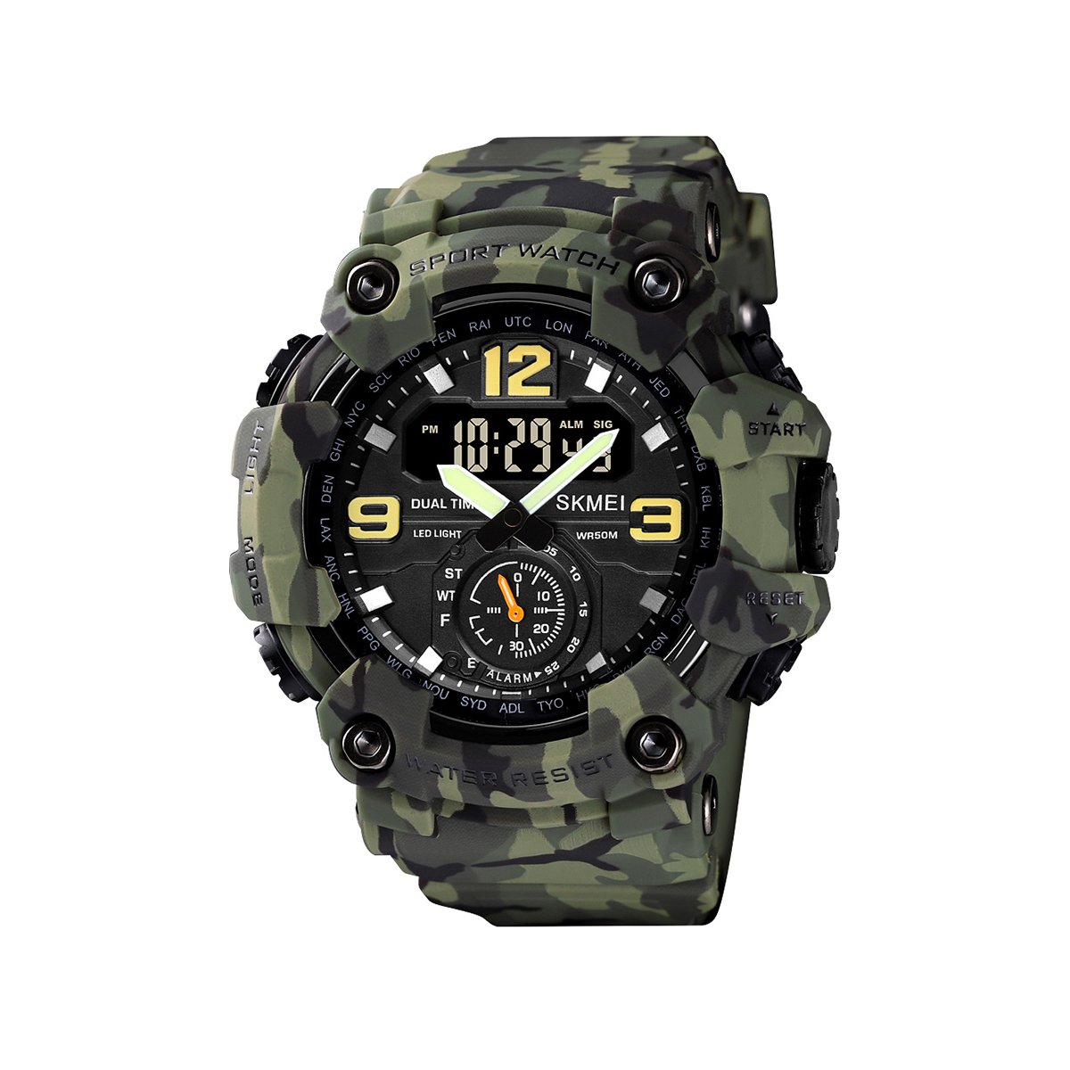 SKMEI 1637 Tactical Rugged Dual-Time 5ATM Waterproof Extreme Durable Military Watch for Men’s – Green Camo SKMEI 1637 Tactical Rugged Dual-Time 5ATM Waterproof Extreme Durable Military Watch for Men’s – Green Camo