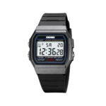 SKMEI 2042 Classic Retro ultra-Thin Digital 5BAR waterproof Watch- Black Ash Grey