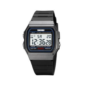 SKMEI 2042 Classic Retro ultra-Thin Digital 5BAR waterproof Watch- Black Ash Grey