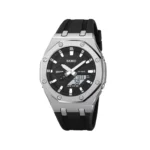 SKMEI 2243 Rugged 5ATM waterproof Military Tactical Men’s wristwatch with LED Backlight & Dual Display- Black Silver