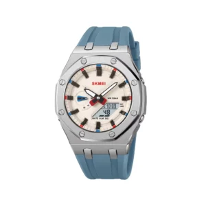 SKMEI 2243 Rugged 5ATM waterproof Military Tactical Men’s wristwatch with LED Backlight & Dual Display- Sky Blue
