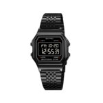 SKMEI 2465 Classic Digital LED Display Multi-Function Retro Unisex Thin Strip Wristwatch- Black (Negative Display)