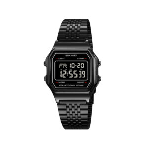 SKMEI 2465 Classic Digital LED Display Multi-Function Retro Unisex Thin Strip Wristwatch- Black (Negative Display)