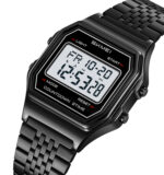SKMEI 2465 Classic Digital LED Display Multi-Function Retro Unisex Thin Strip Wristwatch- Black (Positive Display)