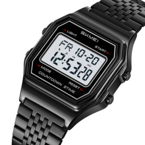 SKMEI 2465 Classic Digital LED Display Multi-Function Retro Unisex Thin Strip Wristwatch- Black (Positive Display)