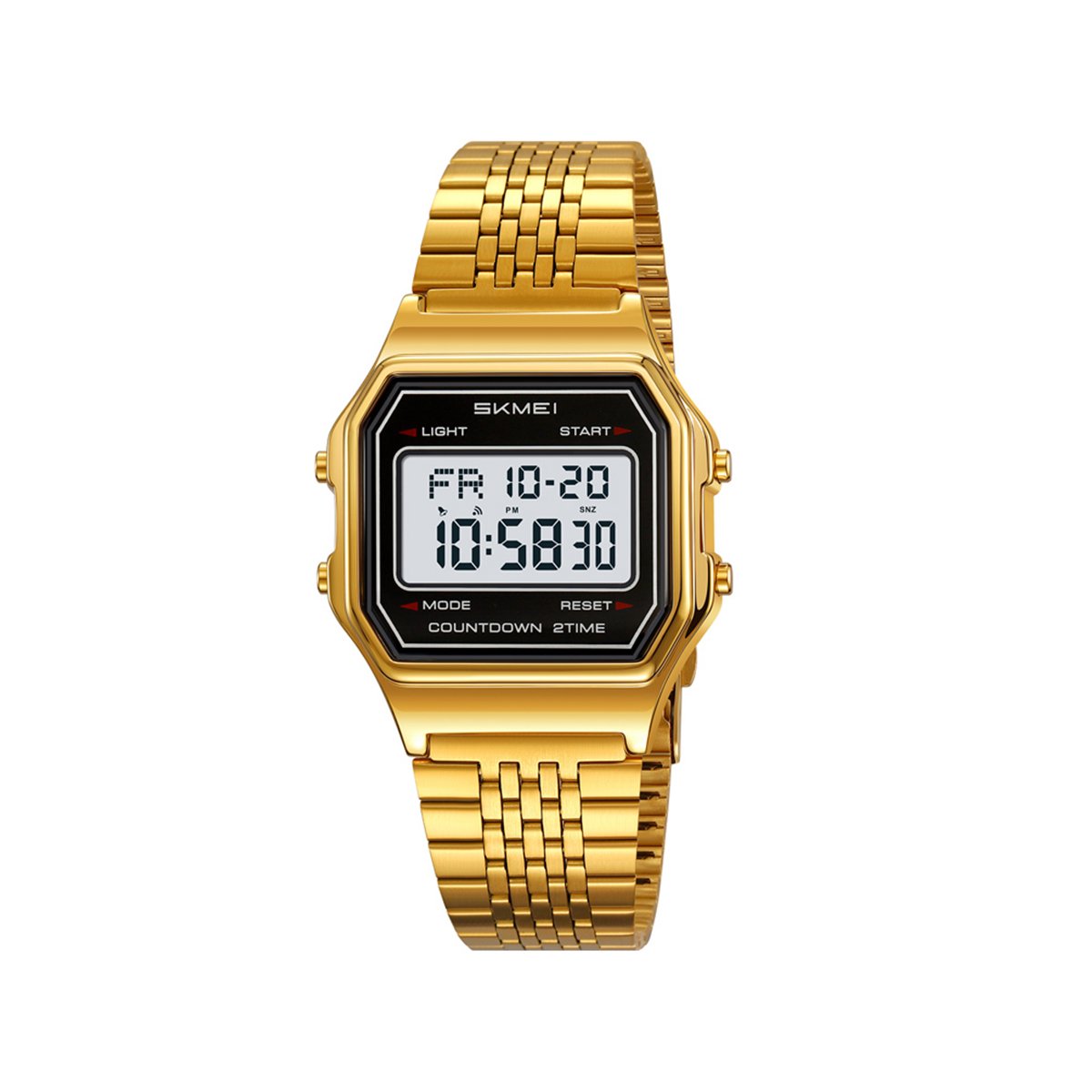 SKMEI 2465 Classic Digital LED Display Multi-Function Retro Unisex Thin Strip Wristwatch- Gold SKMEI 2465 Classic Digital LED Display Multi-Function Retro Unisex Thin Strip Wristwatch- Gold