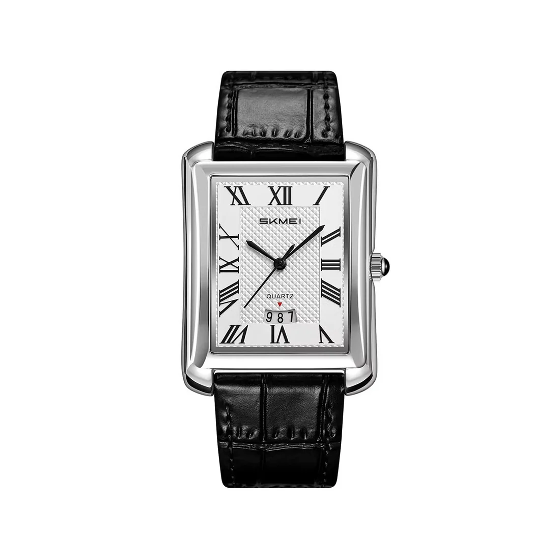 SKMEI 2575 Stainless Steel Luxury Quartz Movement Men’s Business Fashion Roman Numeral Square Case Leather Strap- Black Silver SKMEI 2575 Stainless Steel Luxury Quartz Movement Men’s Business Fashion Roman Numeral Square Case Leather Strap- Black Silver