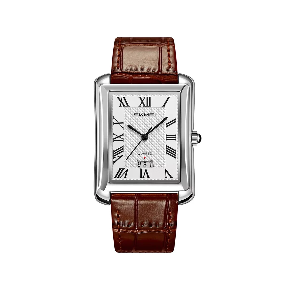 SKMEI 2575 Stainless Steel Luxury Quartz Movement Men’s Business Fashion Roman Numeral Square Case Leather Strap- Brown Silver SKMEI 2575 Stainless Steel Luxury Quartz Movement Men’s Business Fashion Roman Numeral Square Case Leather Strap- Brown Silver