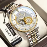 POEDAGAR 1416 New Automatic Mechanical Stainless Steel Men’s Watch-Gold White