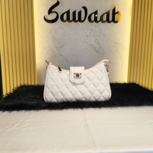 Luxury Quilted Shoulder Bag with Elegant Gold Accents-White