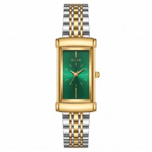 OLIYA 55182 Women’s Square Luxury Quartz Green Black Dial – Stainless Steel Retro Dress Wristwatch