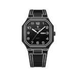 Poedagar 608 Octagonal Silicon Strap Men's Watch- Black