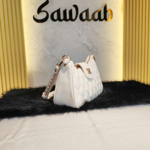 Luxury Quilted Shoulder Bag with Elegant Gold Accents-White