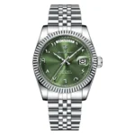 POEDAGAR 845 Men’s Steel Quartz Watch Silver & Green