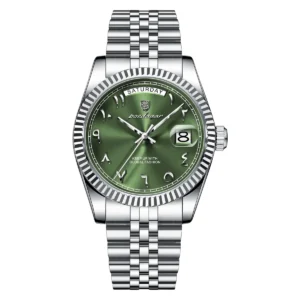 POEDAGAR 845 Men’s Steel Quartz Watch Silver & Green