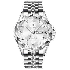 POEDAGAR 698 Men’s Steel Quartz Watch- Silver