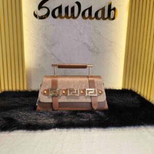 Elegant Designer Handbag with Gold Tone Details-Brown