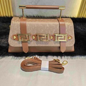 Elegant Designer Handbag with Gold Tone Details-Brown