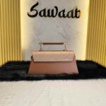 Elegant Designer Handbag with Gold Tone Details-Brown